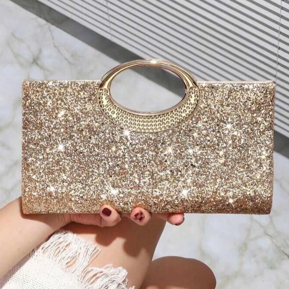 Gold Glitter Evening Clutch Handbag